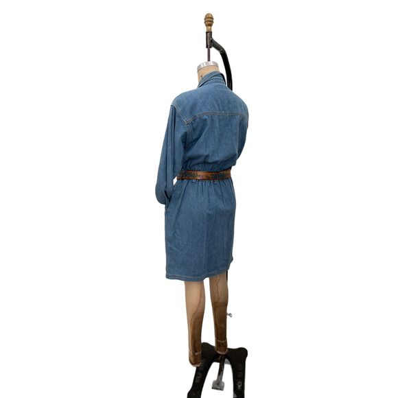 Eddie Bauer Dress Denim Vtg Jean Dress Pearl Snap Y2K Retro Knee Sz M - Picture 4 of 6